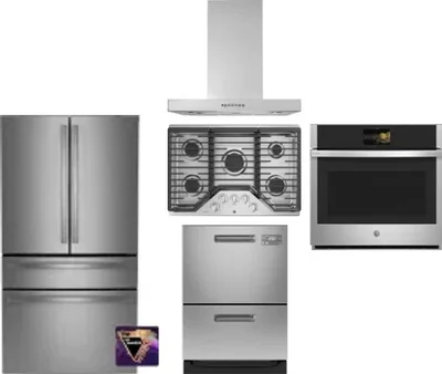 5 Piece Package Includes Refrigerator, Cooktop, Wall Oven, Hood And Dishwasher